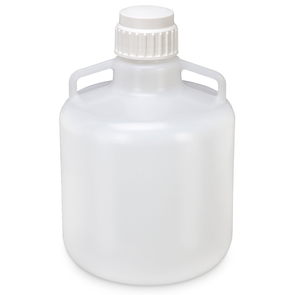 Globe Scientific Carboy, Round with Handles, LDPE, White PP Screwcap, 15 Liter, Molded Graduations Carboy;Carboy with handles;Round Carboy;LDPE;15L